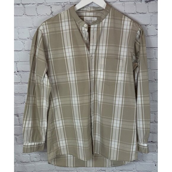 URBAN RESEARCH DOORS Women’s Tan Cream Plaid Rummy Stand Collar Shirt Size 38 - Picture 1 of 6